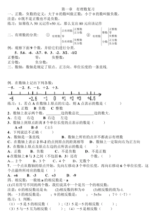 新人教版七年级数学上册第一章知识点归纳及练习