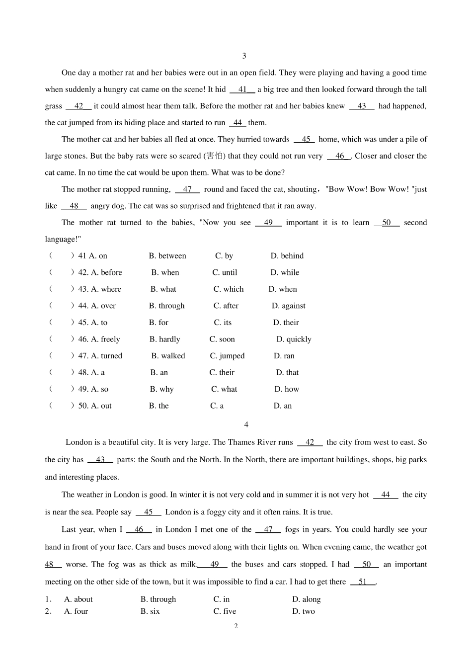 新人教版八年级上册英语完形填空专项练习_第2页
