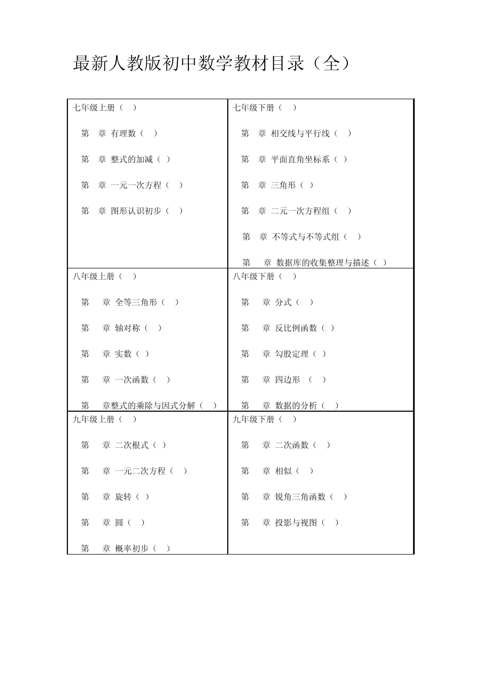新人教版初中数学教材目录_第1页