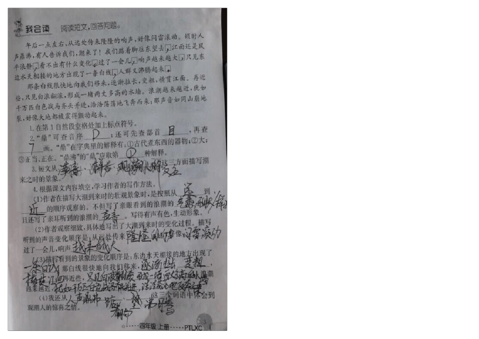 新人教版四年级语文上册配套练习册参考答案_第2页