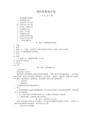 新医院筹备计划