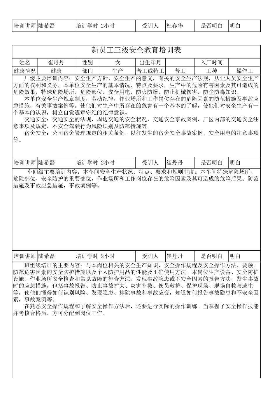 新员工三级安全教育培训表_第3页
