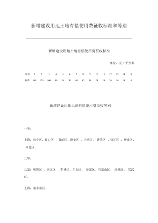 新增建设用地土地有偿使用费征收标准和等别