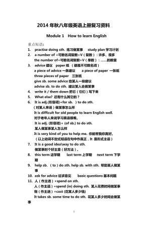 新外研版八年级上册总复习知识点归纳