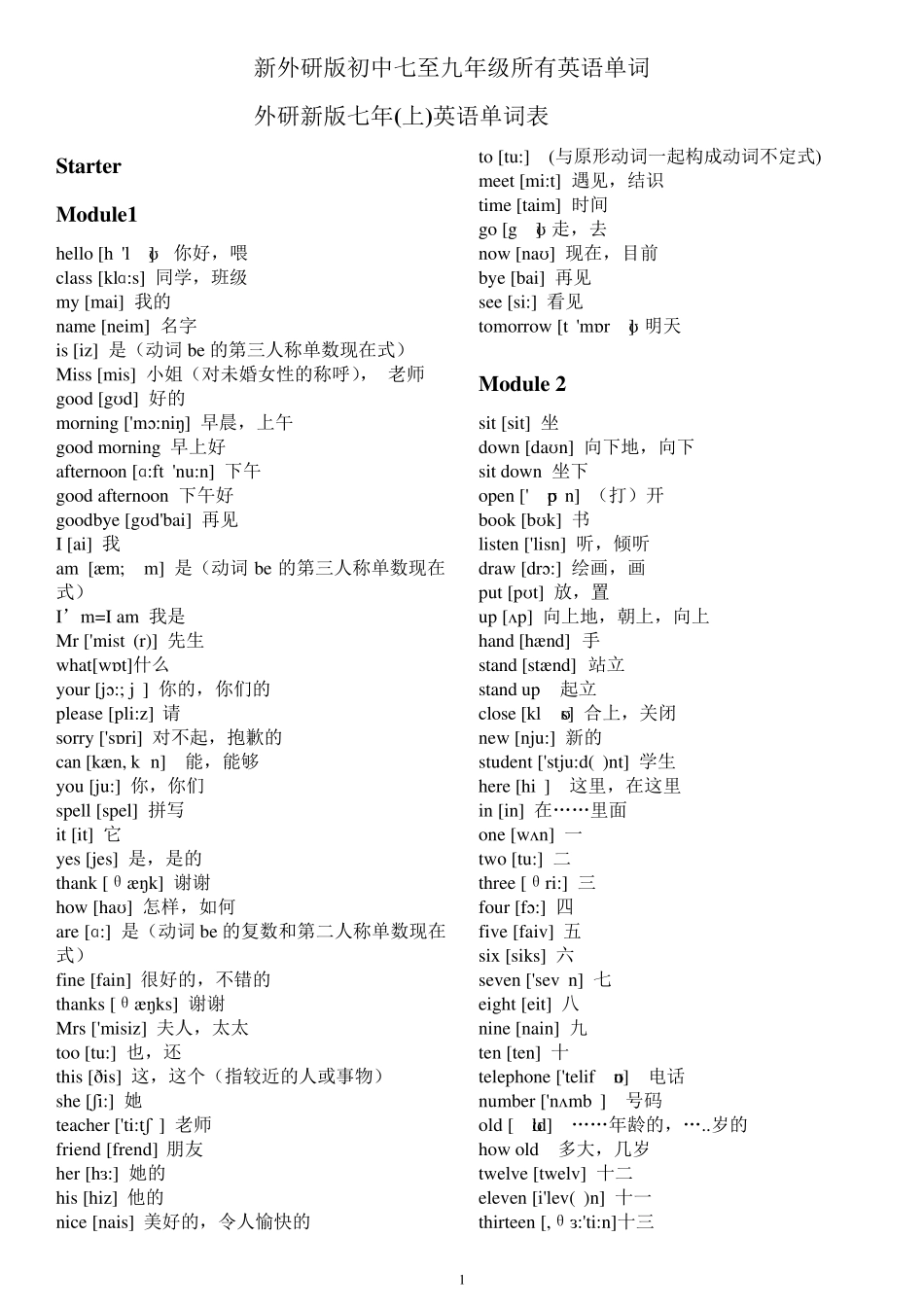 新外研版初中七至九年级所有英语单词汇总下载_第1页