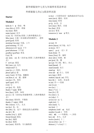 新外研版初中七至九年级所有英语单词汇总下载