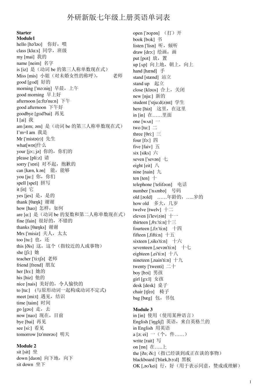 新外研版初中英语单词带音标_第1页