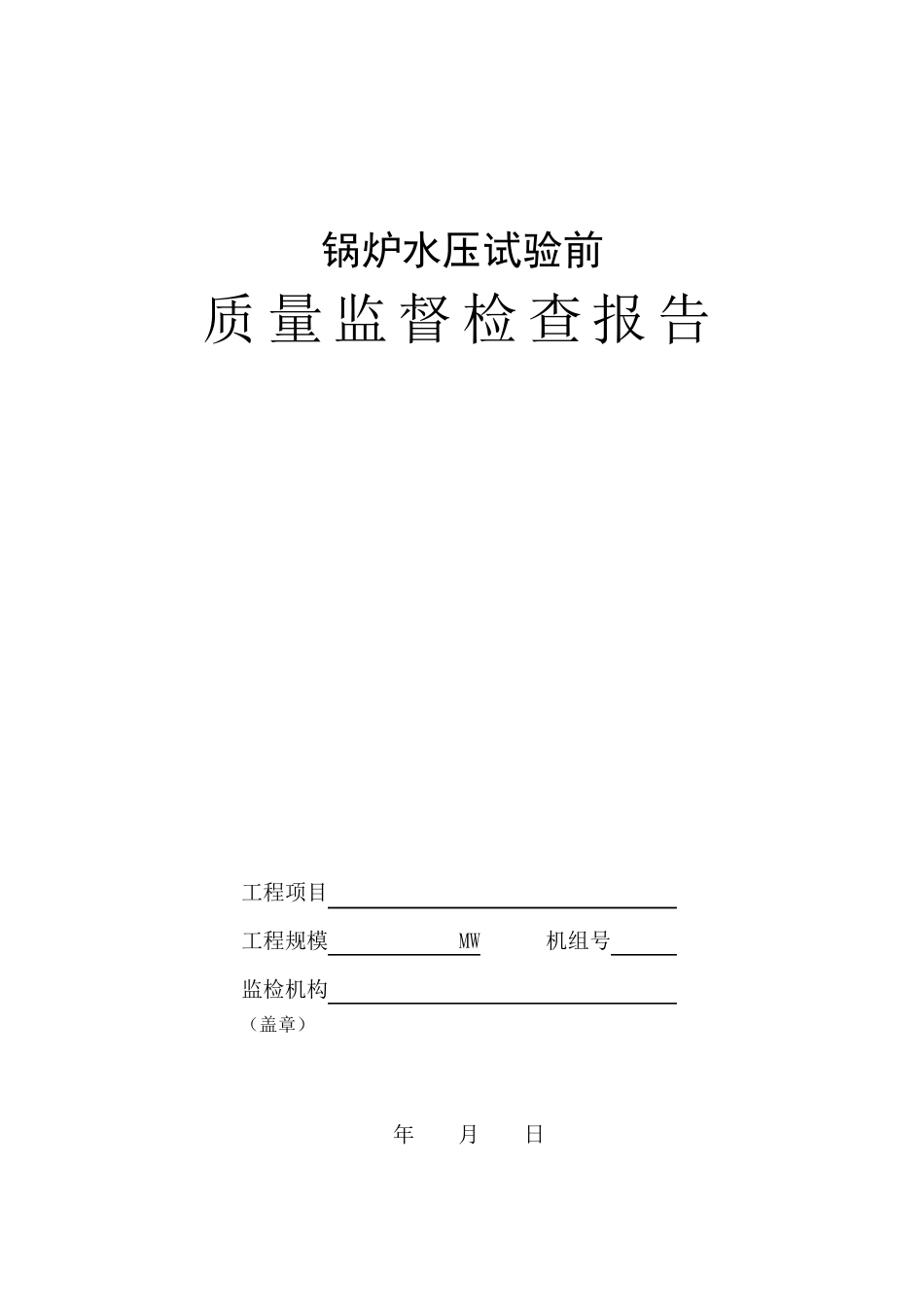 新大纲锅炉水压试验前质量监督检查报告及记录2007.1.13_第1页