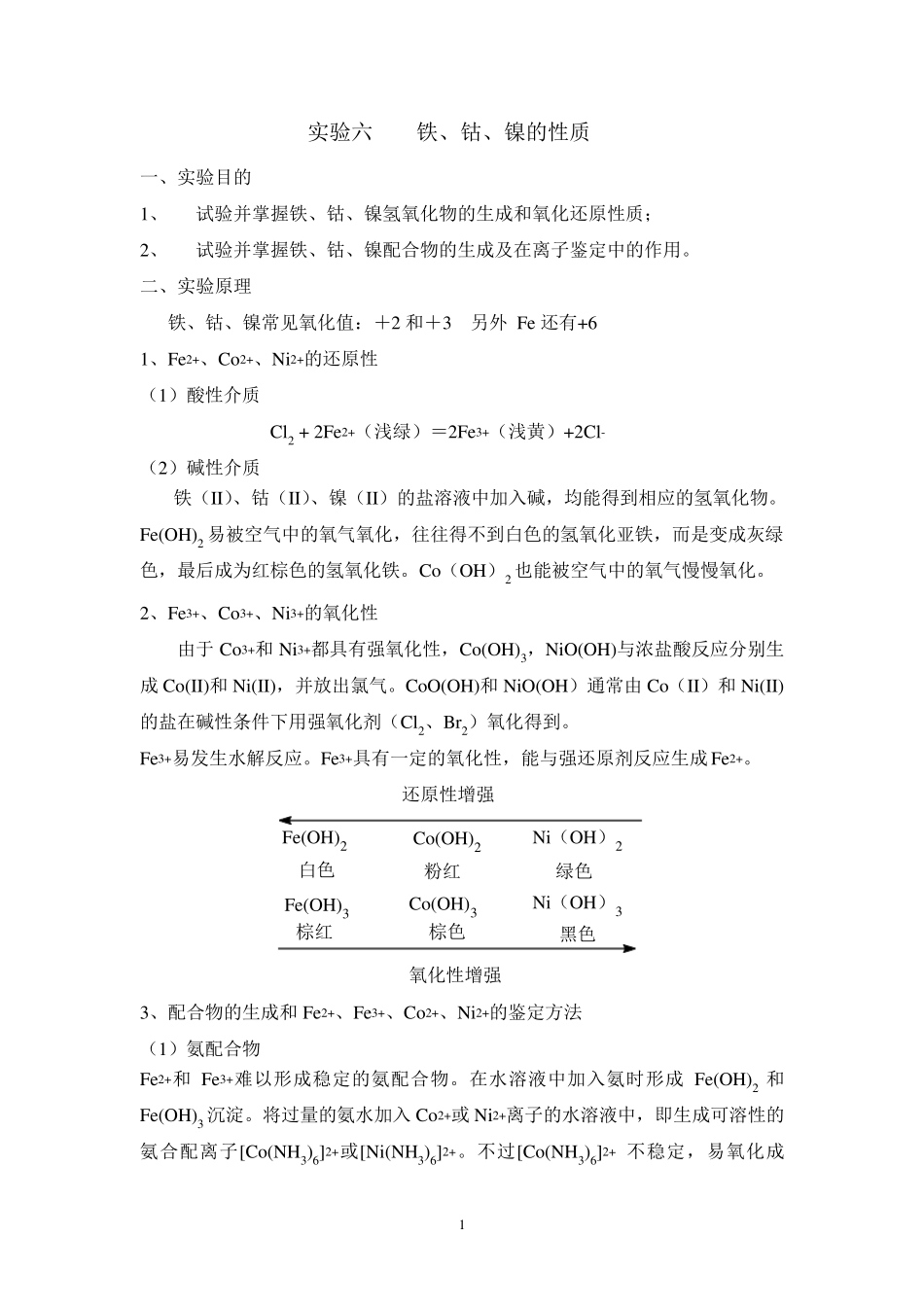 新实验十一铁、钴、镍的性质_第1页