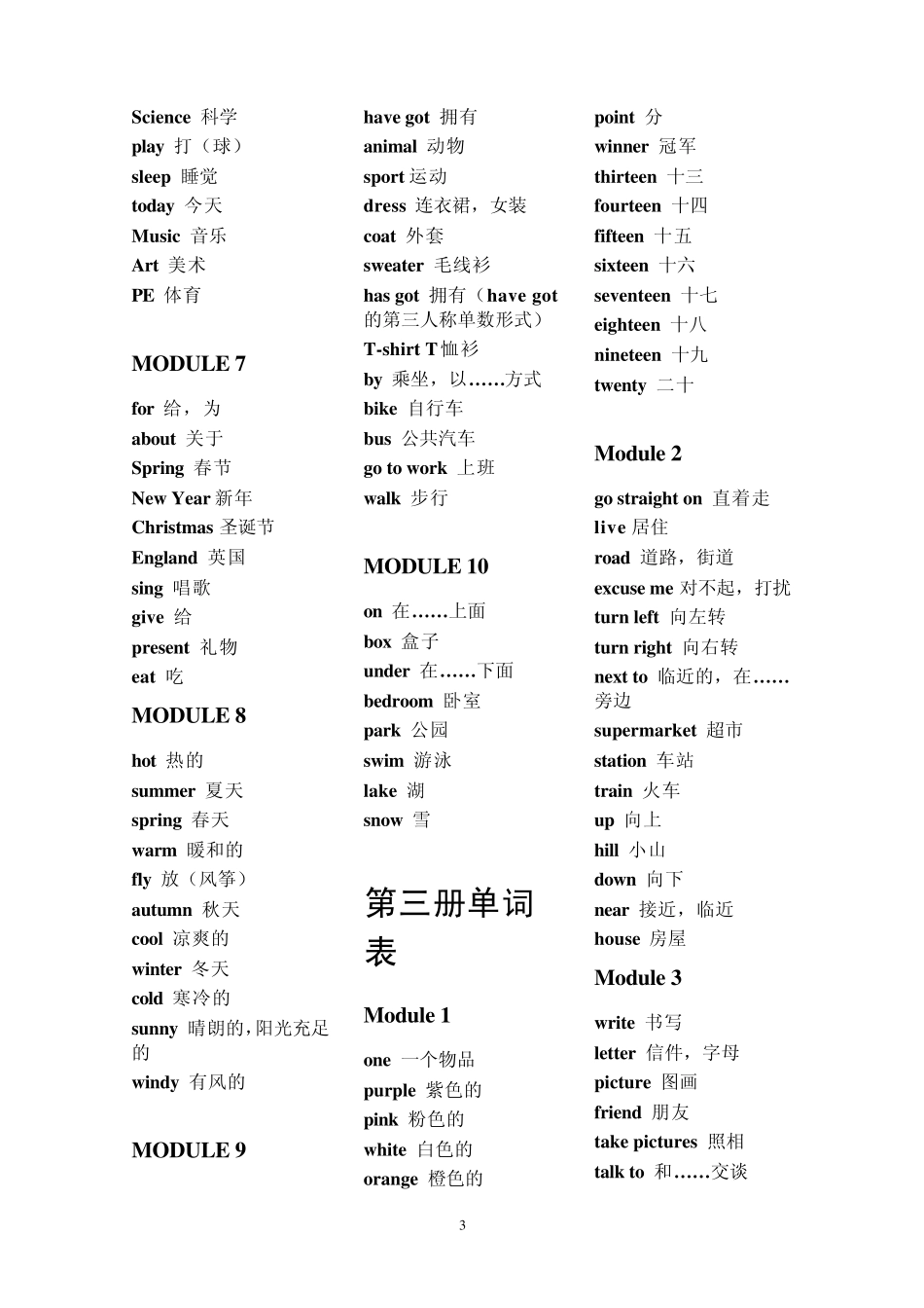 新小学新标准英语三年级起始单词表_第3页