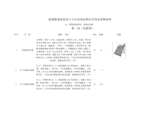 新建敬老院院民个人生活用品和公共用品采购清单