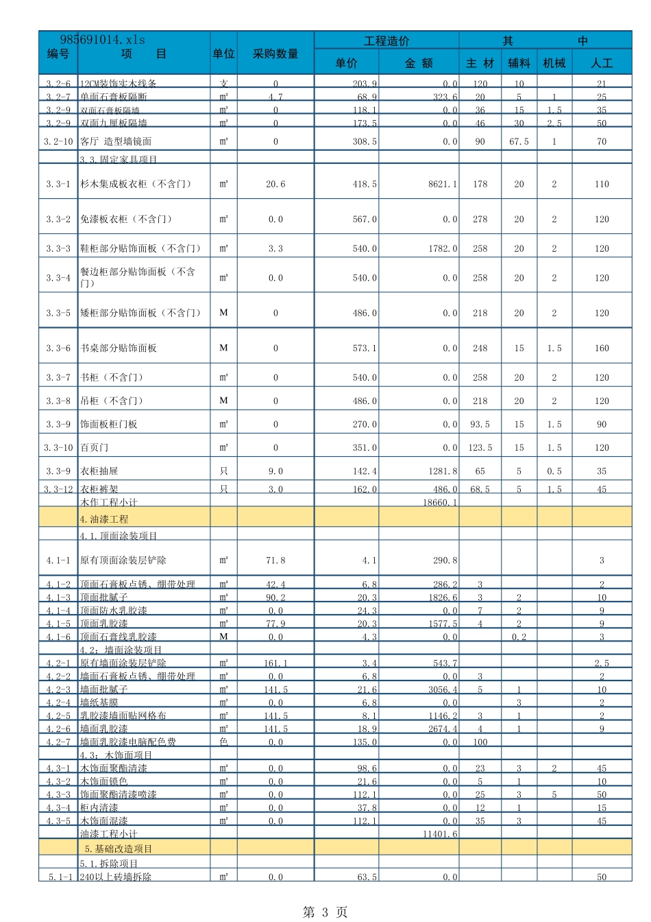 新房全包装修报价表清单EXCEL模板_第3页