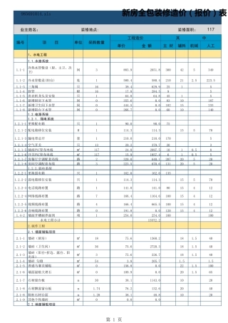 新房全包装修报价表清单EXCEL模板