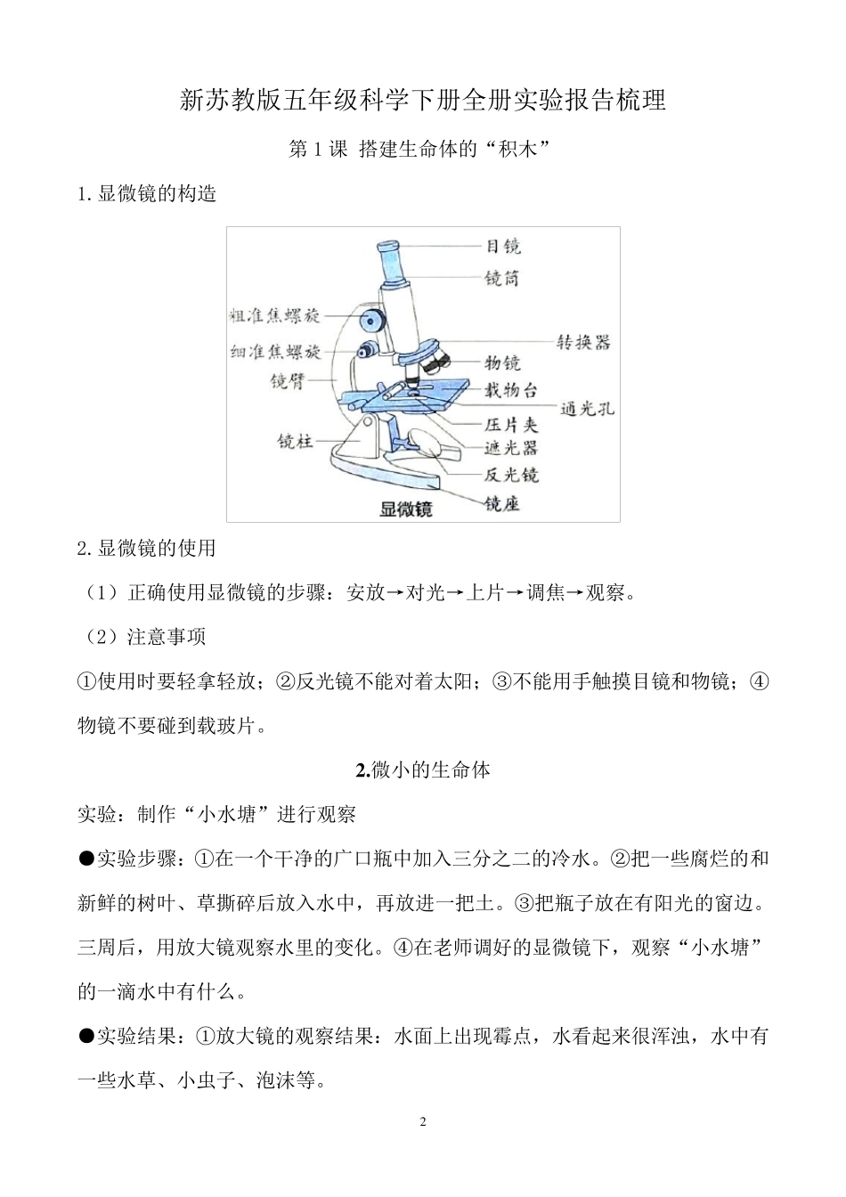 新改版苏教版五年级下册科学全册实验报告(超全版)_第2页