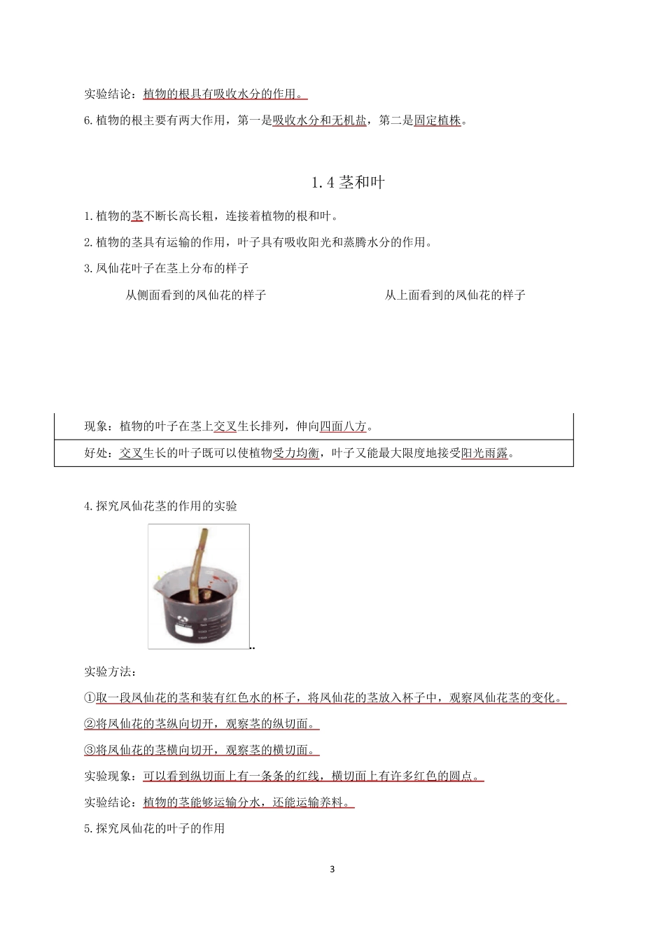 新教科版四年级科学下册第一单元《植物的生长变化》知识点整理_第3页