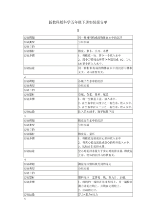 新教科版科学五年级下册实验报告单