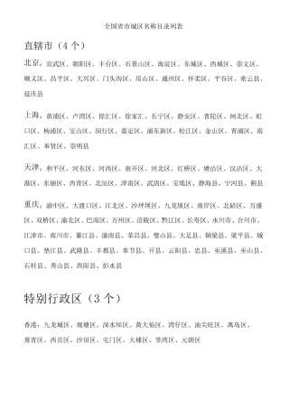 新整理全国省市城区名称目录列表