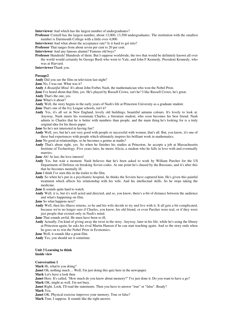 新标准大学英语视听说教程第一册听力原文_第3页