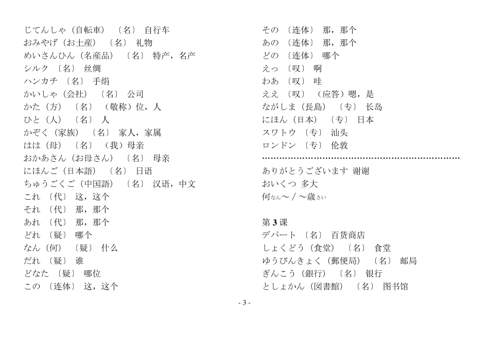 新标准日本语词汇表(初级全册)_第3页