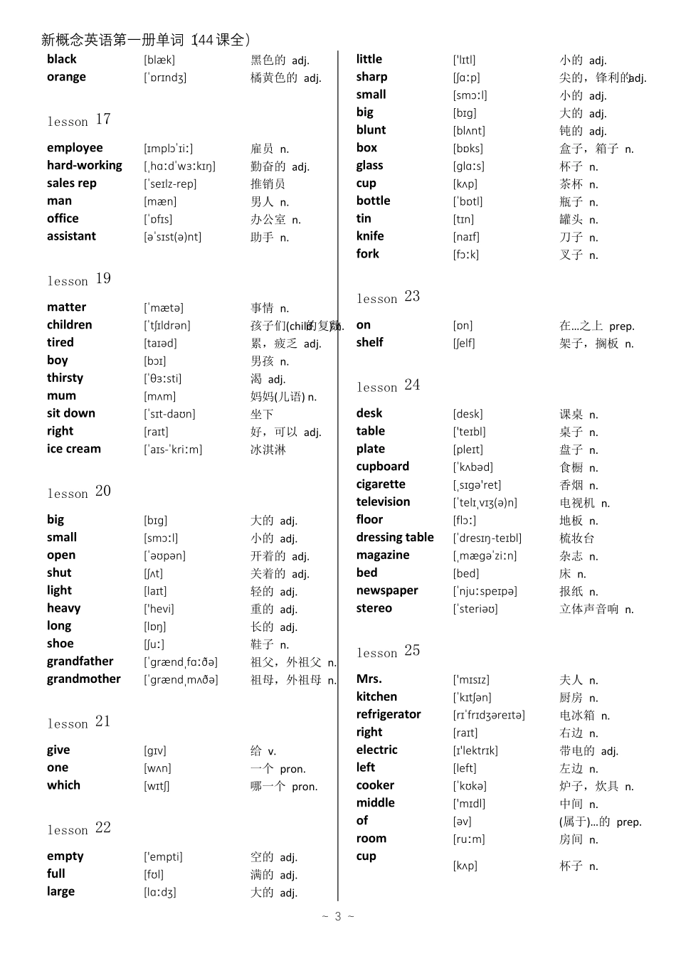新概念第一册单词表·144课全(精心校对排版)_第3页