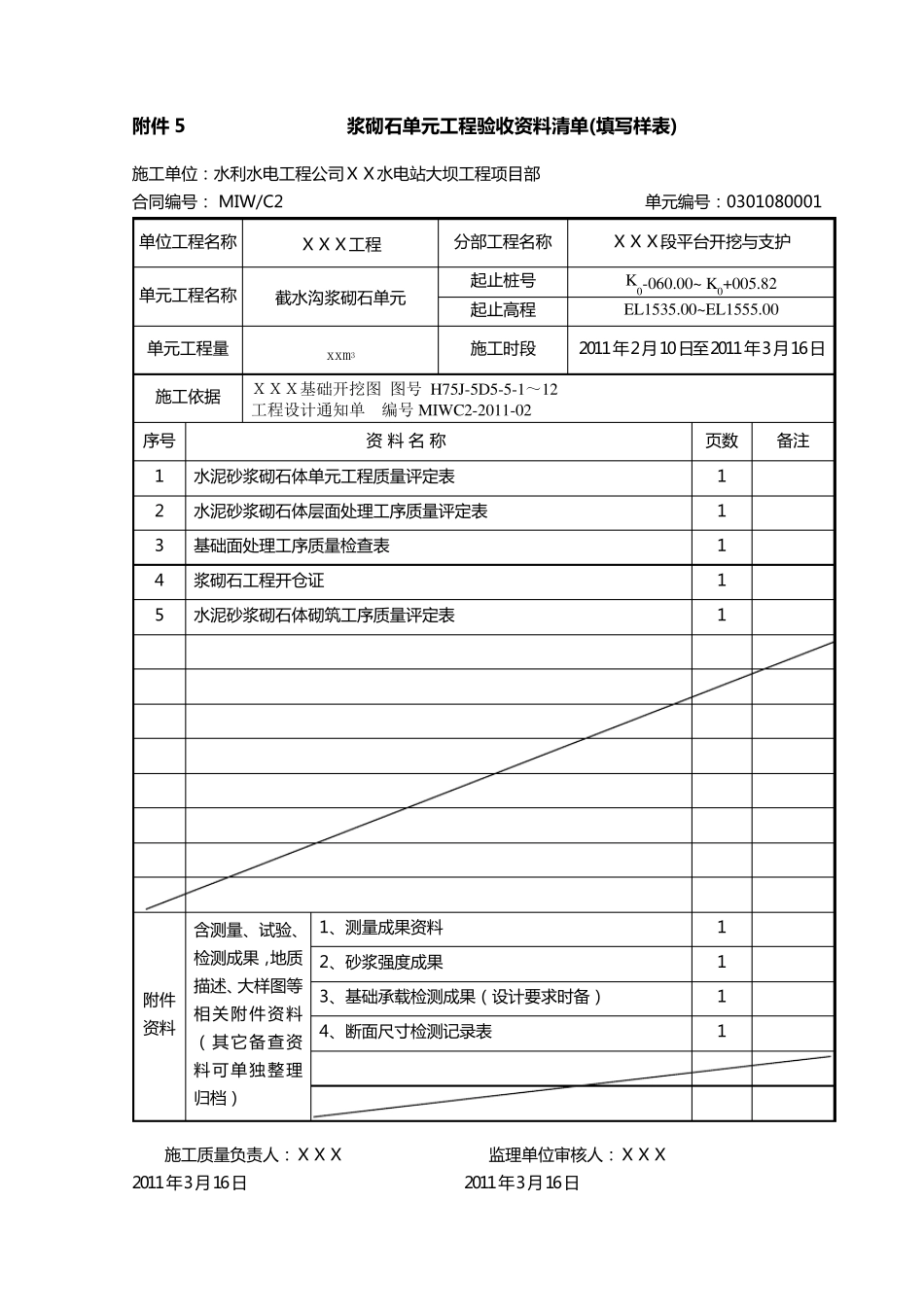 浆砌石单元工程验收资料_第1页