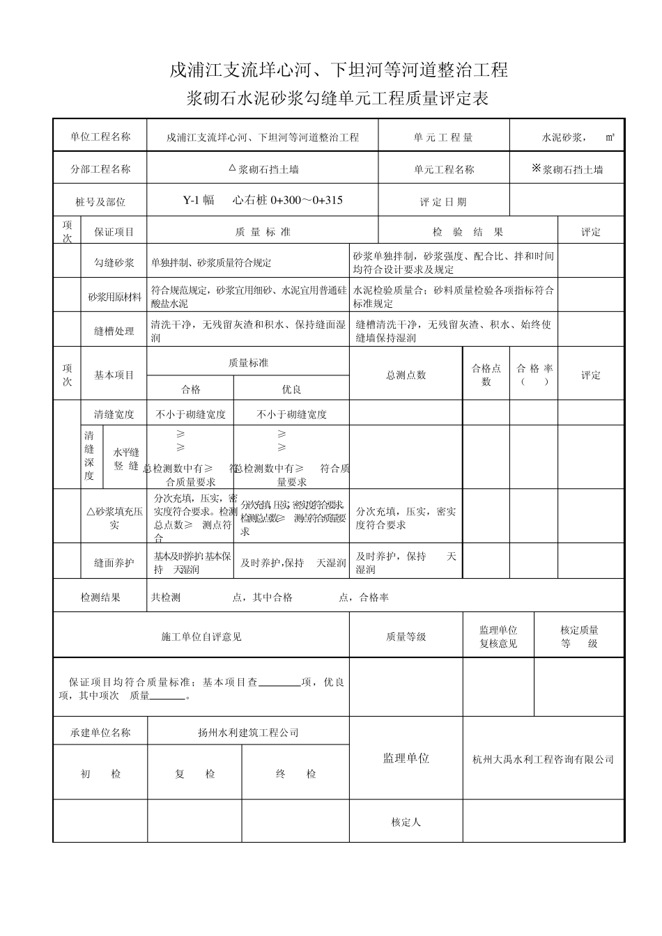 浆砌石水泥砂浆勾缝单元工程质量评定表_第1页