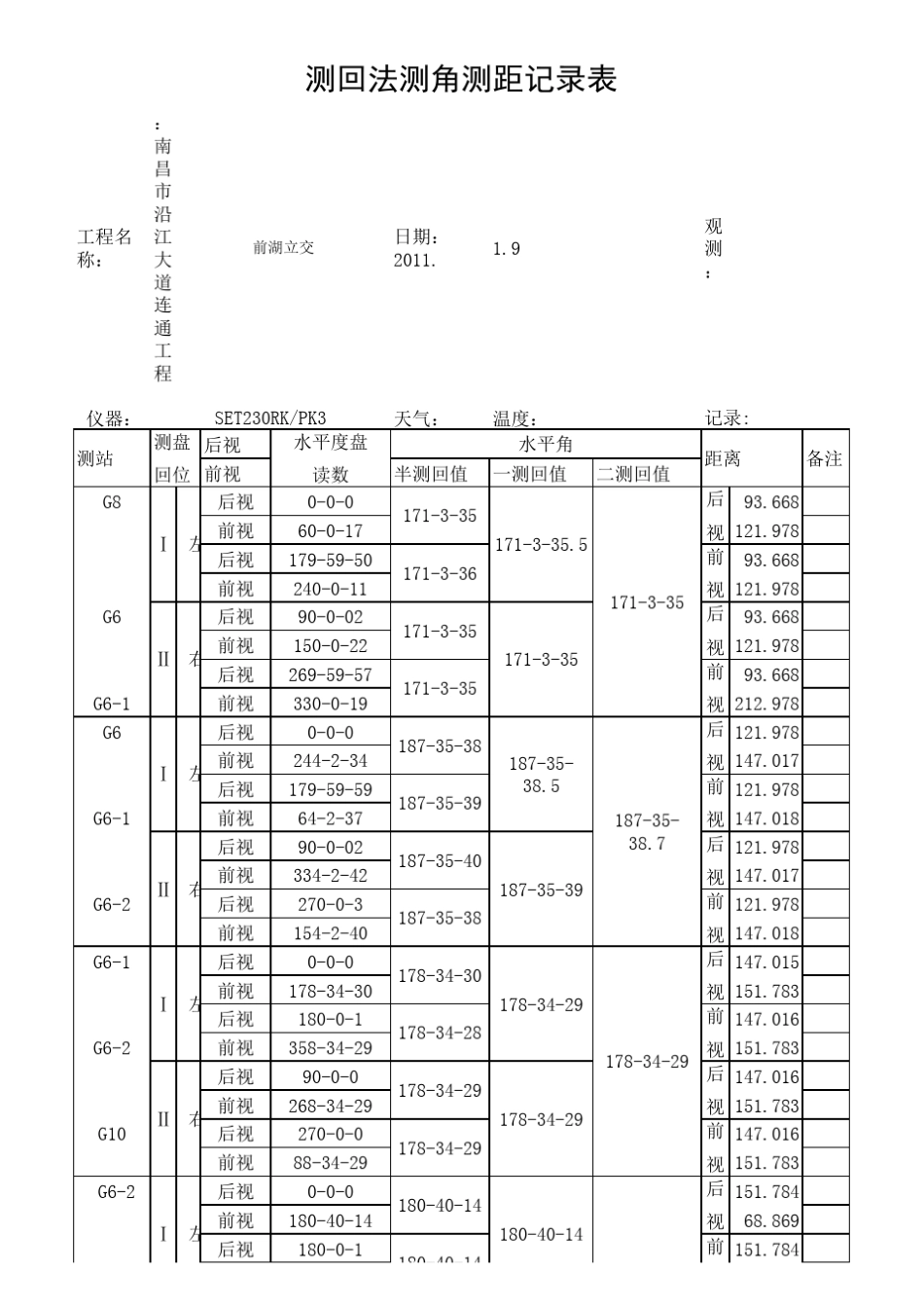 测回法测角测距记录表_第1页