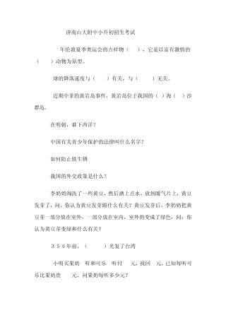 济南山大附中小升初招生考试练习题