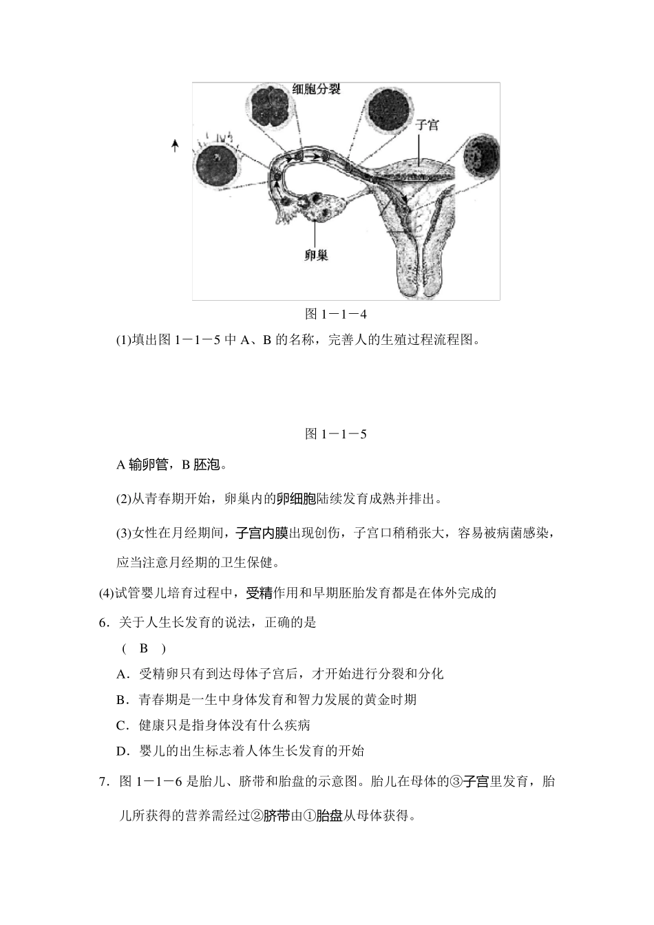 浙教版七年级下科学第一章代代相传的生命经典易错题专训含答案_第2页