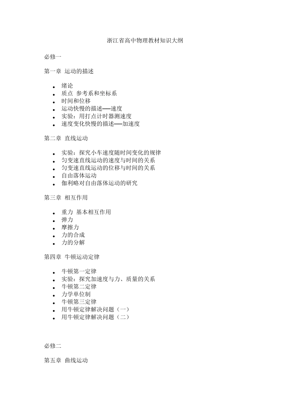 浙江省高中物理教材知识大纲_第1页