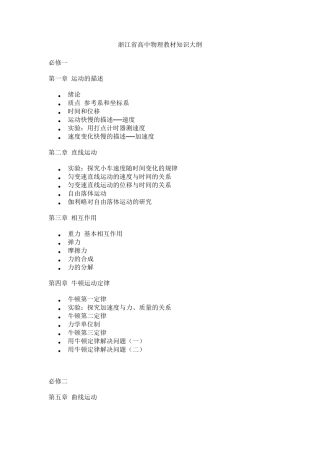 浙江省高中物理教材知识大纲