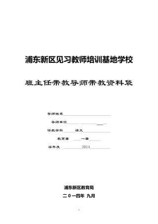 浦东新区见习教师规范化培训基地学校班主任带教导师资料袋
