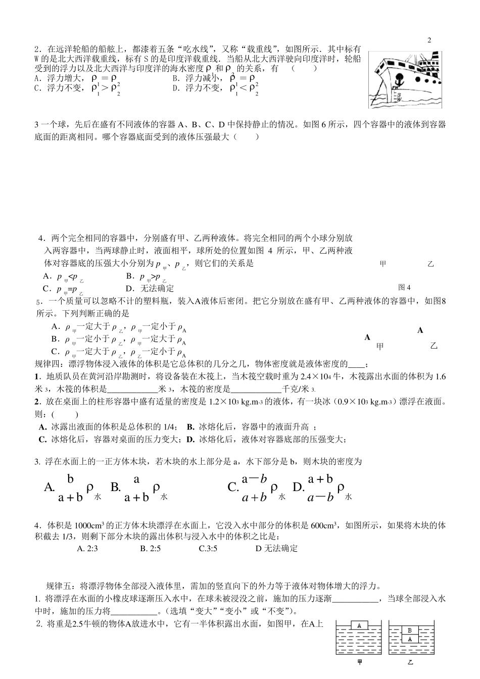 浮力类型题(漂浮五规律)专题_第2页