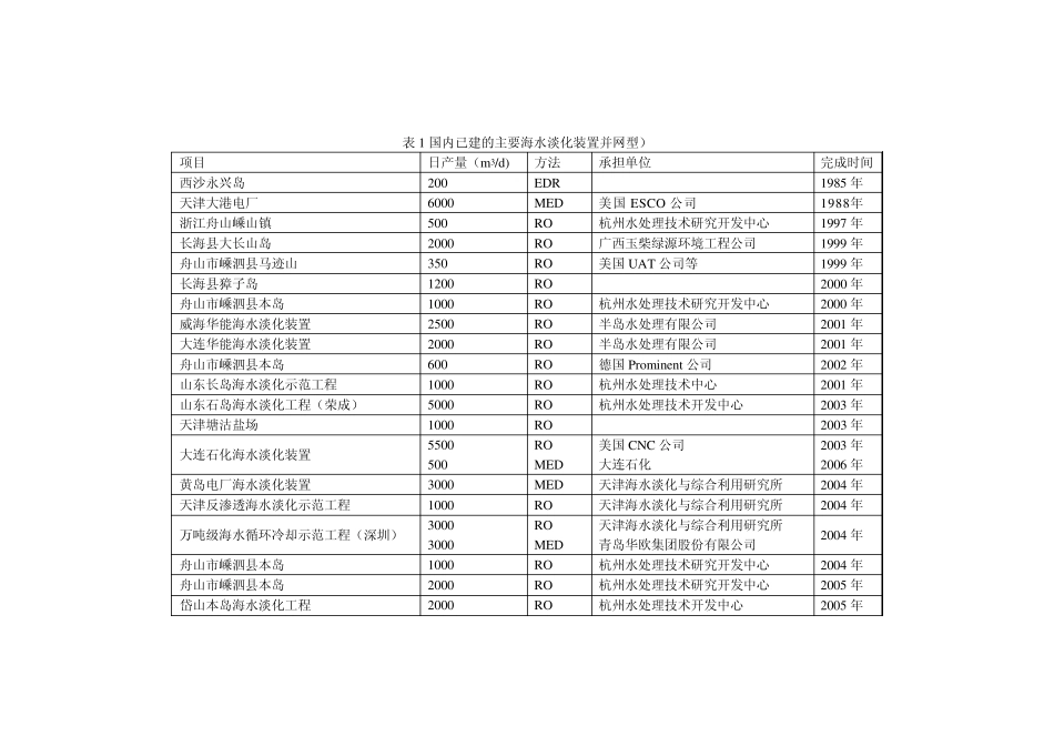 海水(苦咸水)淡化工程应用现状调查_第3页