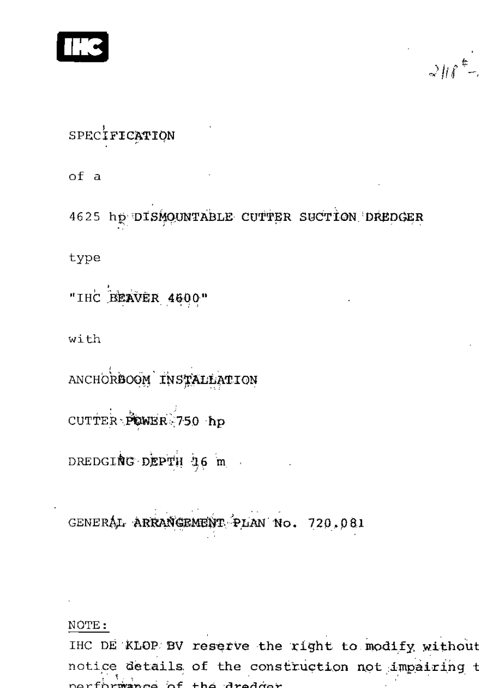 海狸4600挖泥船技术规格书(4601英文版)_第1页