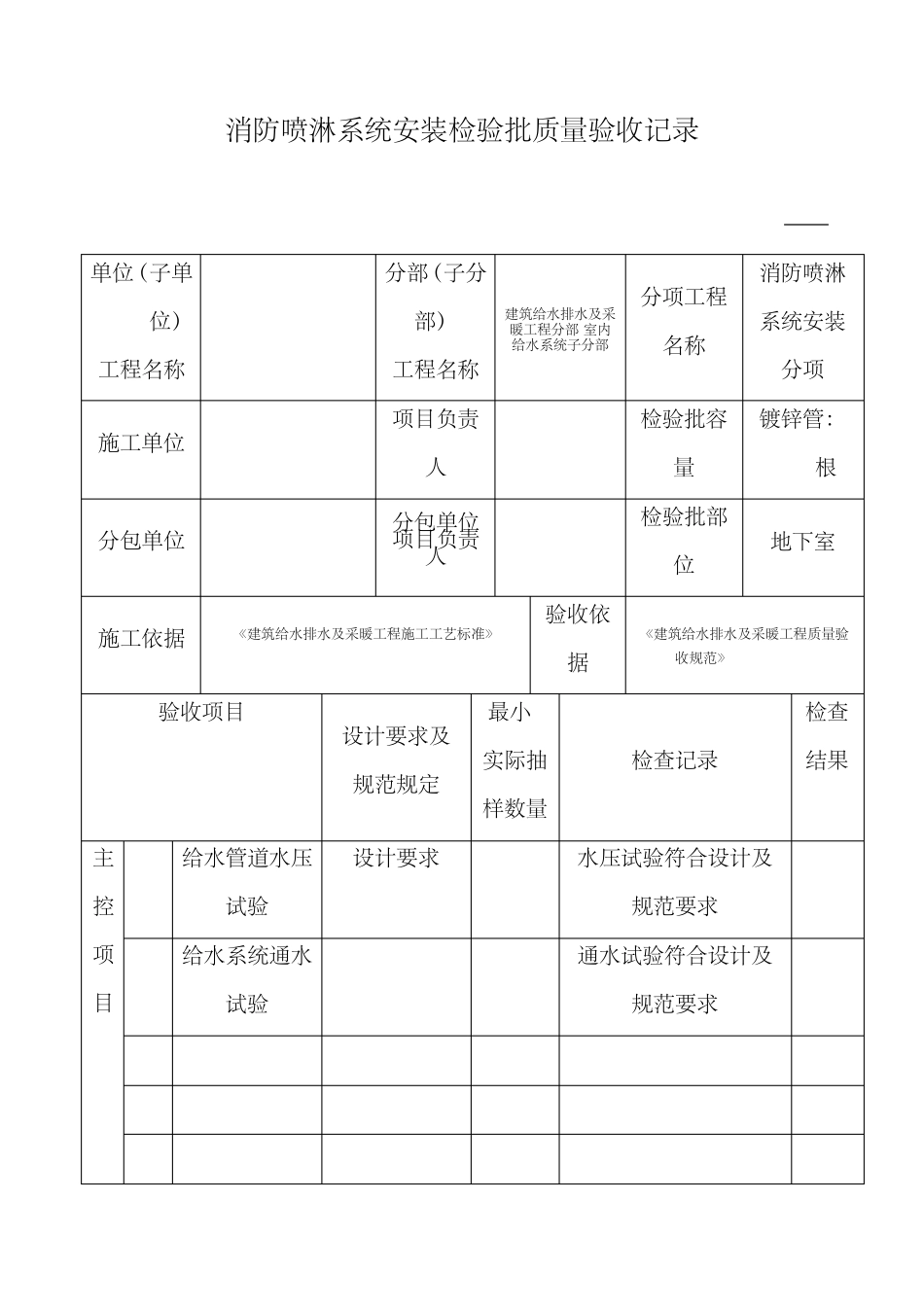 消防喷淋系统安装检验批质量验收记录_第1页