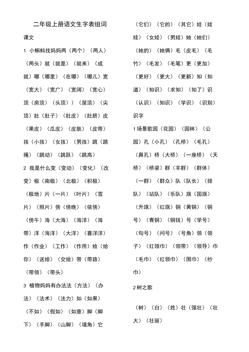 语文二年级(上册)生字表_第1页