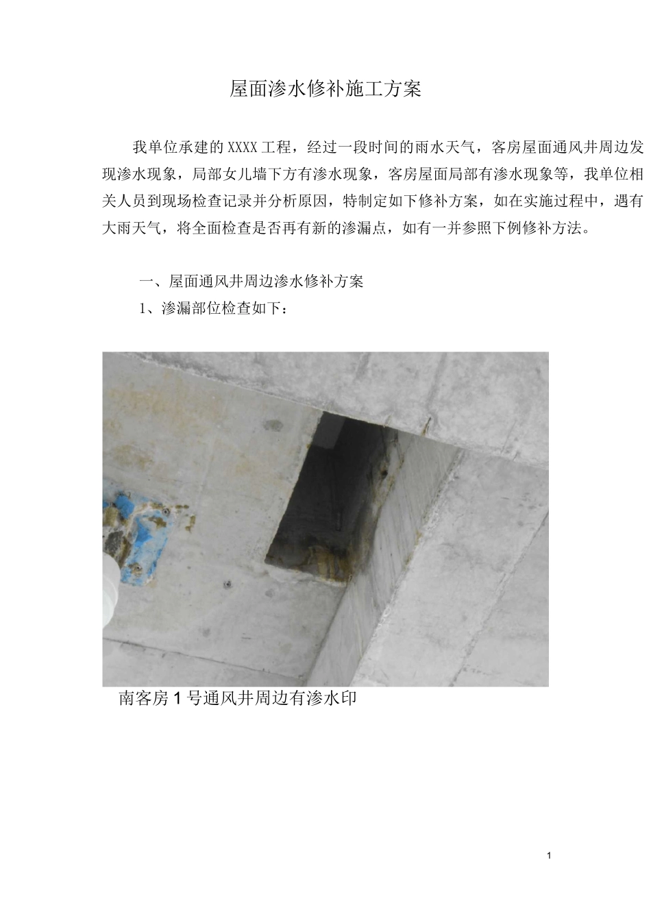 屋面渗水修补施工方案 _第1页