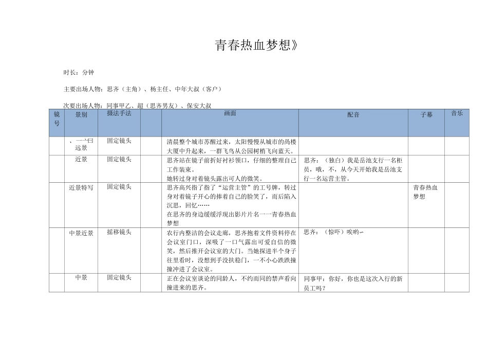 《青春 热血 梦想》剧本分镜脚本_第1页