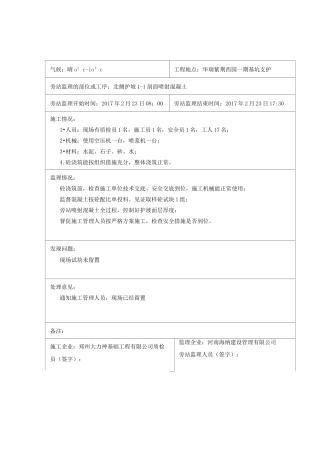 基坑支护护坡喷射砼旁站记录