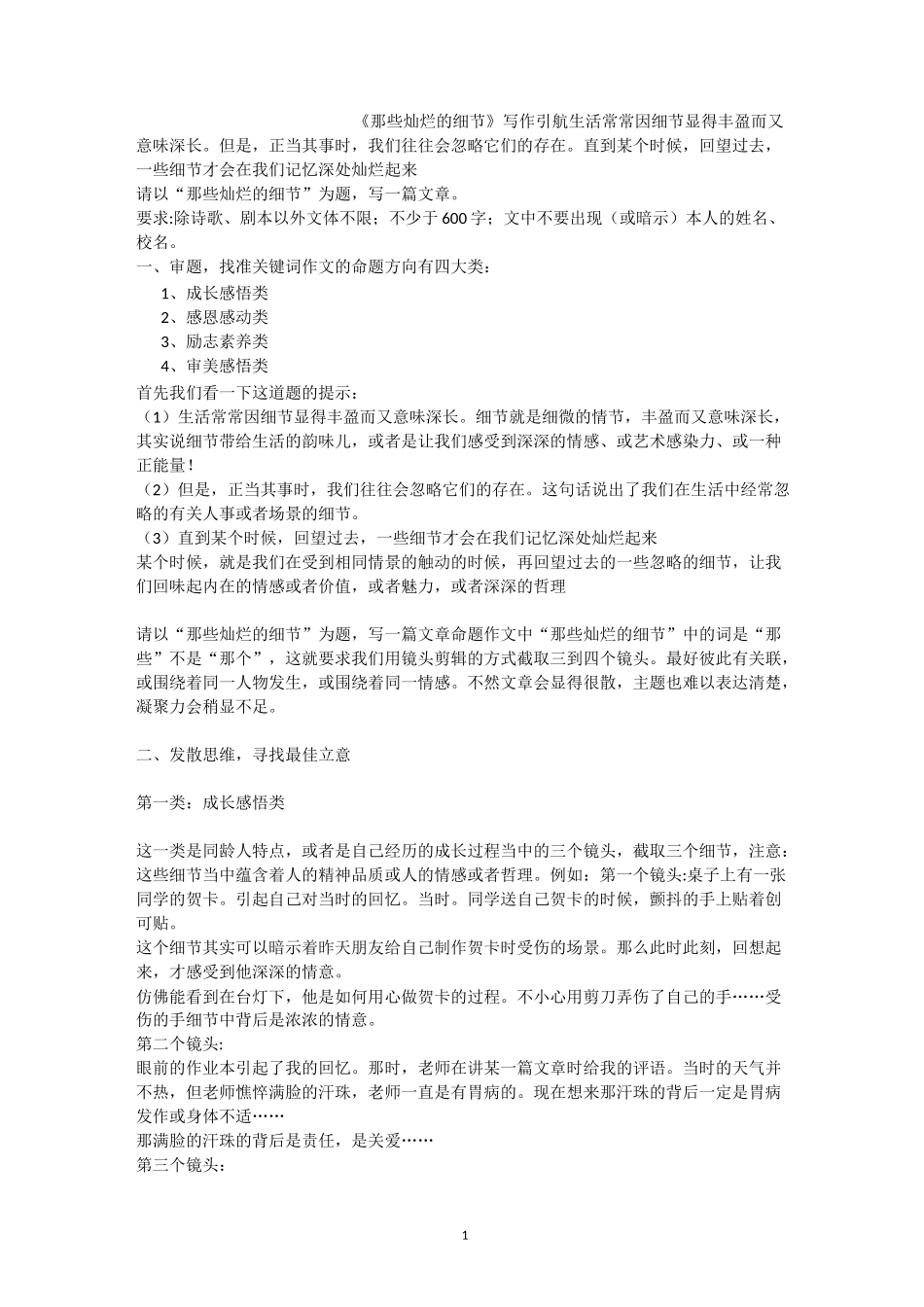 那些灿烂的细节写作指导_第1页
