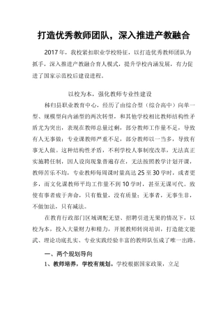打造优秀教师团队,深入推进产教融合