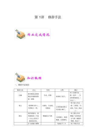 小学语文部编版5年级重点知识汇总小五语文第1讲：修辞手法教师版