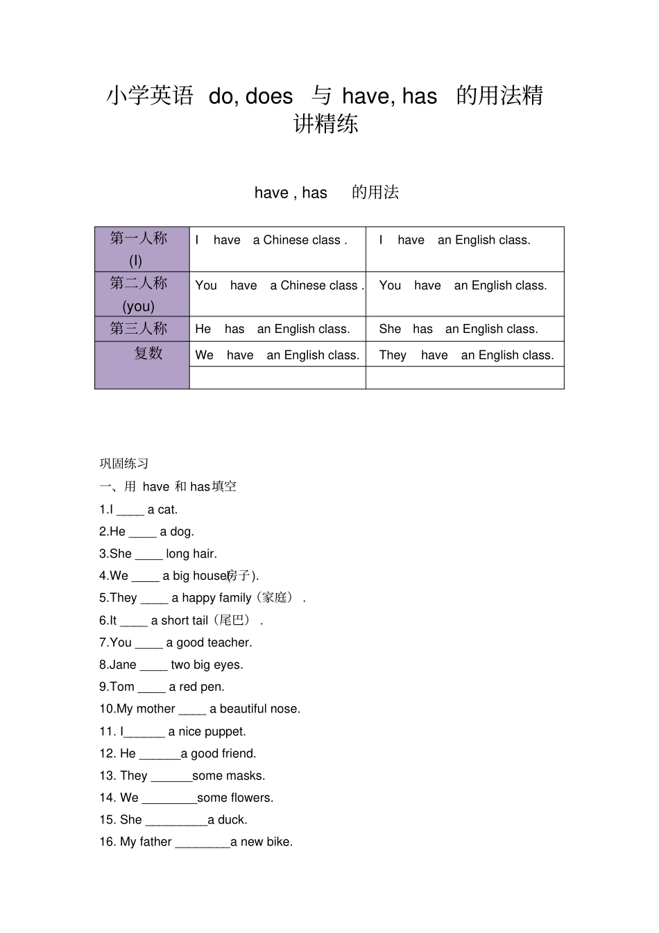 小学语法__have_has与_do_does_的用法_精讲精练_第1页