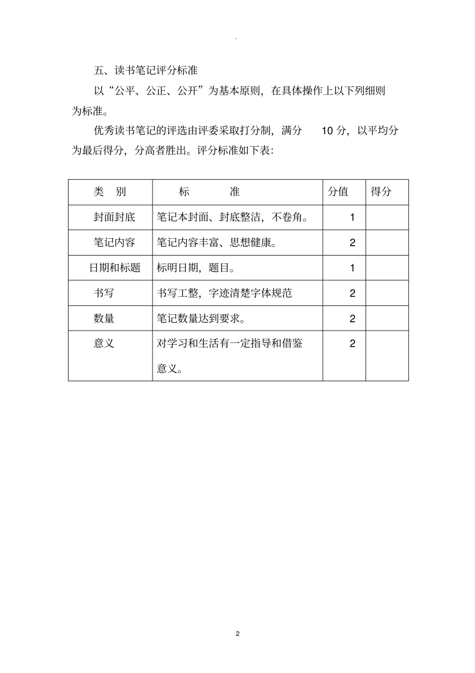 小学读书笔记评比活动方案_第2页