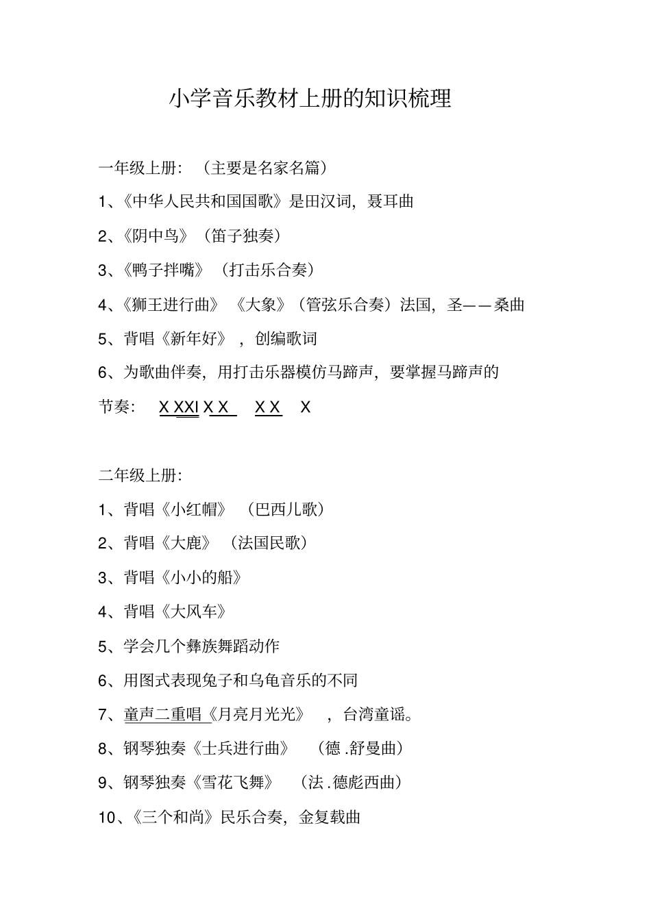 小学音乐教材上册知识点的梳理_第1页