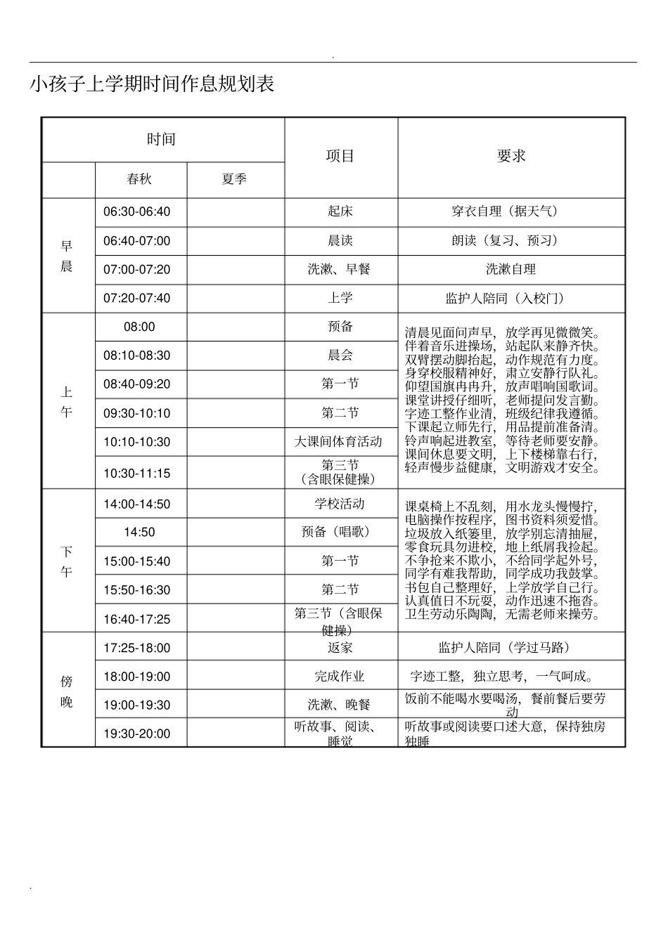 小孩子上学期时间作息规划表_第1页