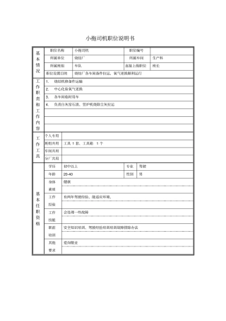 小拖司机职位说明书
