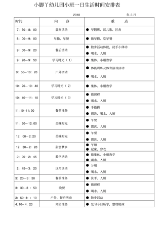 小班一日生活时间安排表