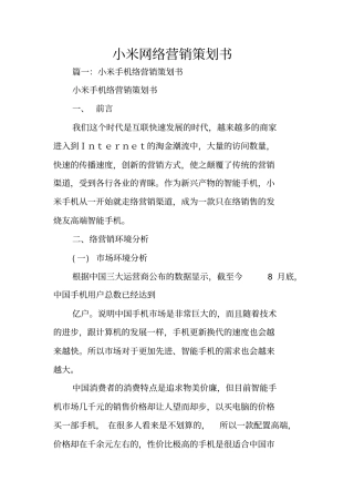 小米网络营销策划书